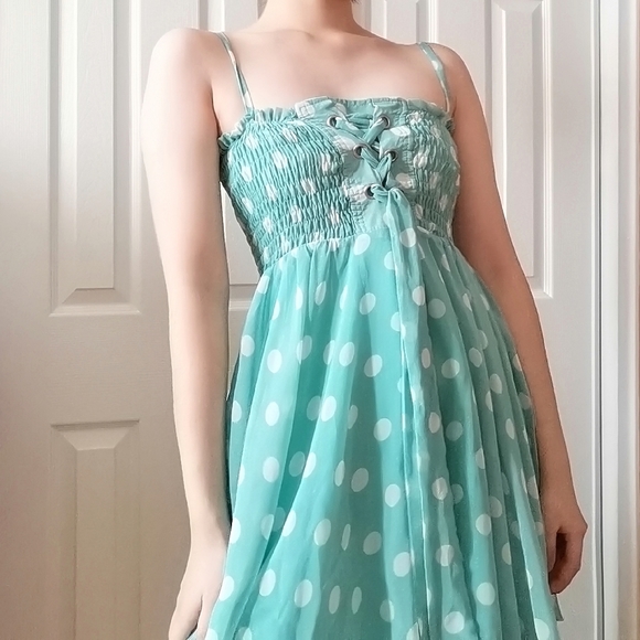 Green polka dot mini dress - Picture 5 of 9